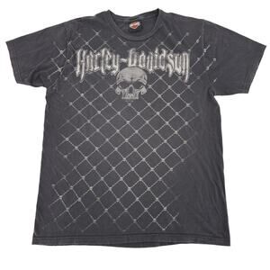 Harley Davidson Smokey Mountains Gray Skull & Barbwire T-Shirt Size Large TN